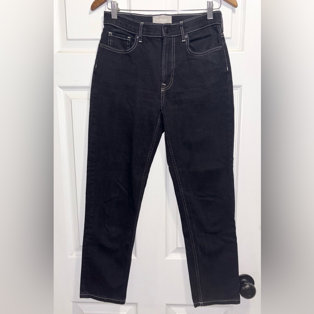 Everlane The Cheeky Jeans Black Contrast Stitching Straight Leg Size 27 Regular